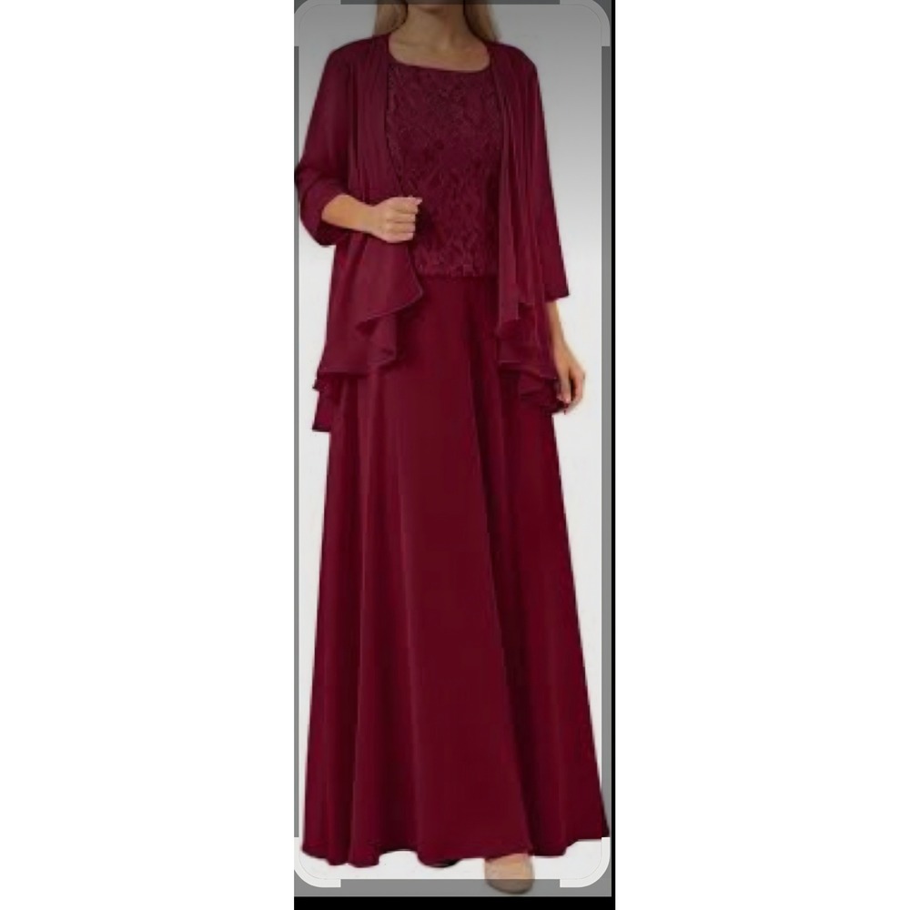 Sleeveless Formal Gown W/Matching Sheer Overlay Burgandy Mother of the Bride 16W